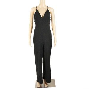Vintage 90s Retro Metallic Black Vneck Jumpsuit Romper One Piece